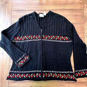 EXTRA Shenanigans 3X Vintage Embroidered Zip Sweater Made in Korea Acrylic Knit